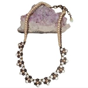 Ann Taylor Loft Rhinestone Collar Necklace Antiqued Champagne & Cream Faux Pearl